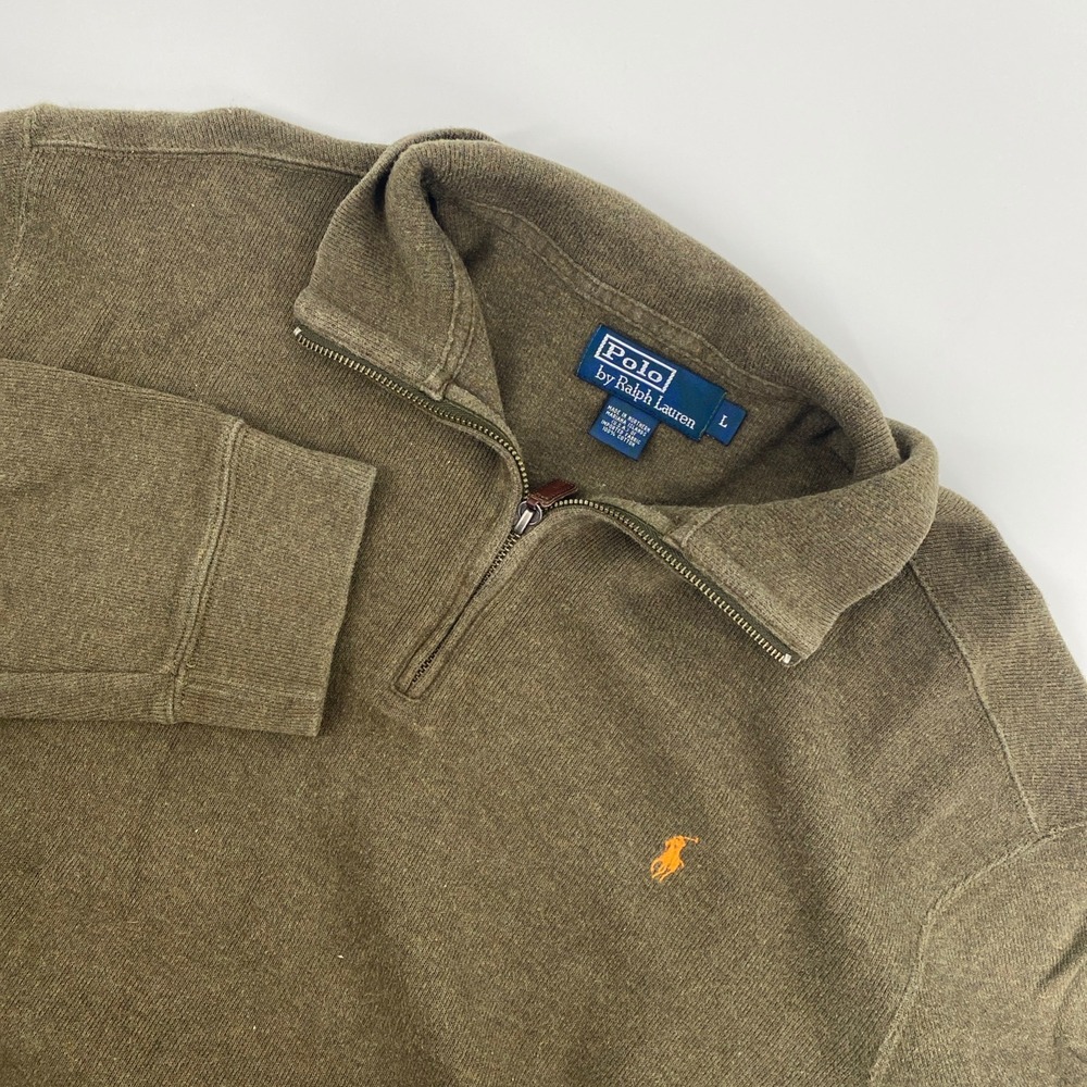 VINTAGE Polo Ralph Lauren Quarter 1/4 Zip Mens Large Green Pullover Sweater Prep